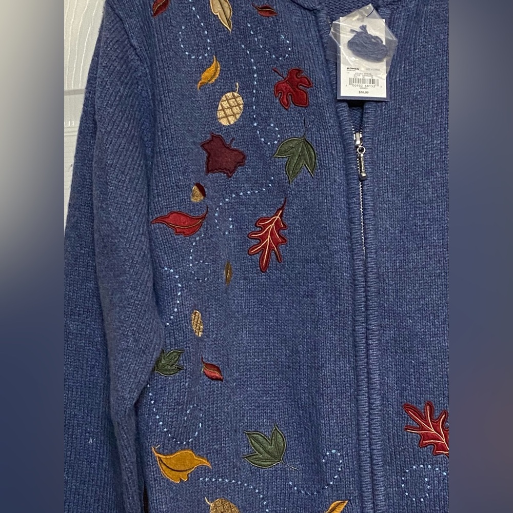 NWT Women's Croft & Barrow Fall Theme Embroidered Zip Cardigan Sweater Size XL - Picture 4 of 5